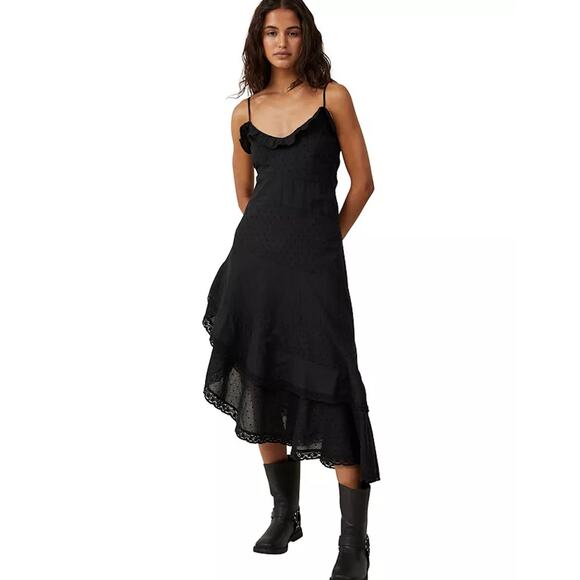 COTTON ON black ruffle Asymmetrical Midi Dress size 8 M - Picture 1 of 5